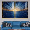 Gorgeous Golden Sunrise Over Ocean Acrylic Floating Wall Painting Set of 2