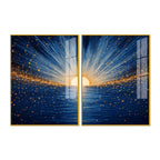 Gorgeous Golden Sunrise Over Ocean Acrylic Floating Wall Painting Set of 2