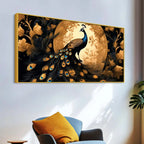 Gorgeous Peacock Under the Golden Moon Canvas Wall Painting