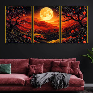 gorgeous-red-black-night-landscape-with-golden-moon-floating-frame-crystal-wall-painting-set-of-3