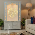 Gorgeous White Wooden Temple with OM LED Back Panel & Spacious Drawers Storage Cabinet for Home & Office