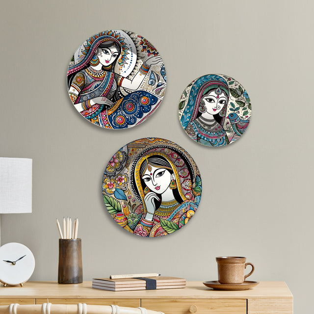 Grace & Glory Folk Art Premium Wall Plates Painting Set of 3