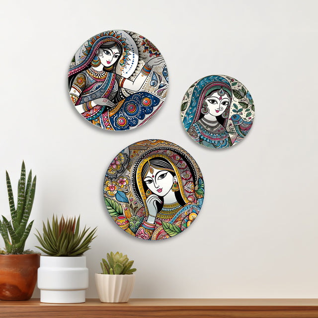 Grace & Glory Folk Art Premium Wall Plates Painting Set of 3