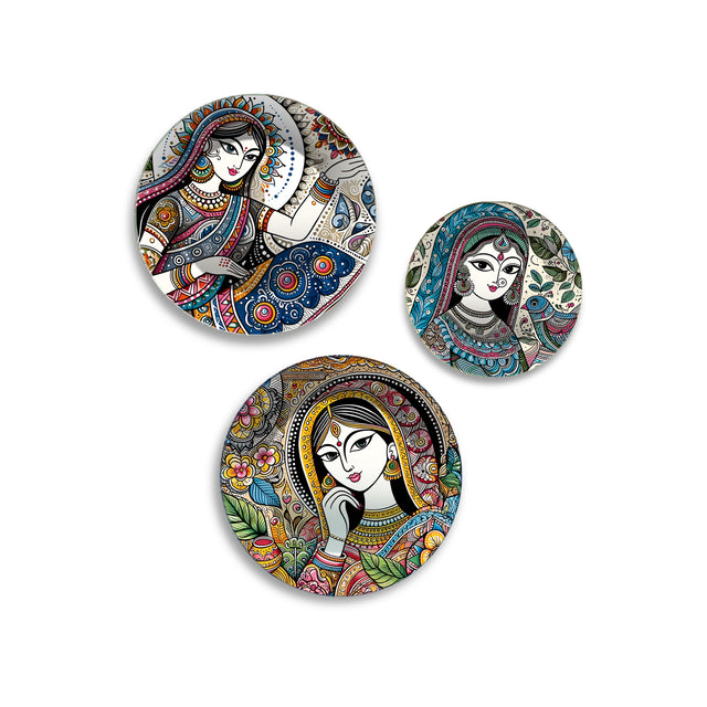 Grace & Glory Folk Art Premium Wall Plates Painting Set of 3