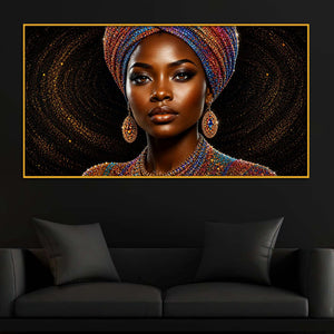 Graceful African Woman Floating Frame Crystal Wall Painting