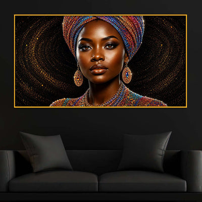 Graceful African Woman Floating Frame Crystal Wall Painting