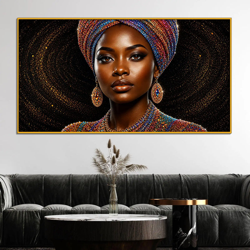 Graceful African Woman Floating Frame Crystal Wall Painting