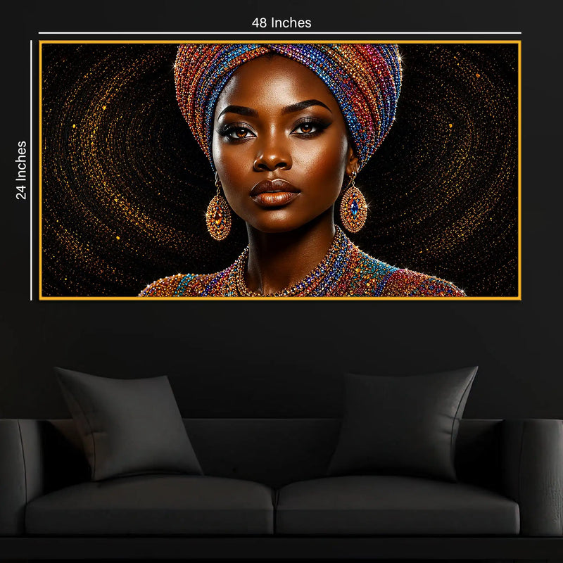 Graceful African Woman Floating Frame Crystal Wall Painting