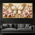 Graceful Butterfly Among Pink Flowers Premium 3D Canvas Wall Painting