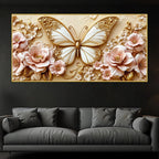 Graceful Butterfly Among Pink Flowers Premium 3D Canvas Wall Painting