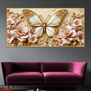 Graceful Butterfly Among Pink Flowers Premium 3D Canvas Wall Painting
