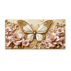 Graceful Butterfly Among Pink Flowers Premium 3D Canvas Wall Painting