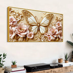 Graceful Butterfly Among Pink Flowers Premium 3D Canvas Wall Painting