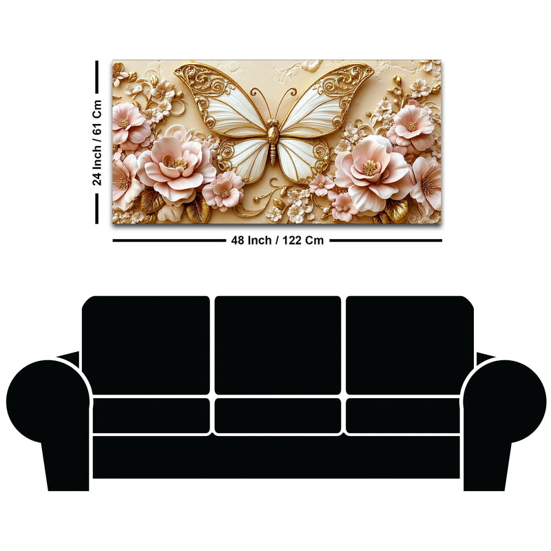 Graceful Butterfly Among Pink Flowers Premium 3D Canvas Wall Painting