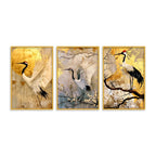Graceful Crane Bird Canvas Wall Painting for Living Room Set of Three