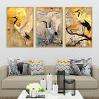 Graceful Crane Bird Canvas Wall Painting for Living Room Set of Three
