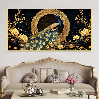 graceful-elegant-peacock-sitting-on-golden-floral-branch-canvas-wall-painting
