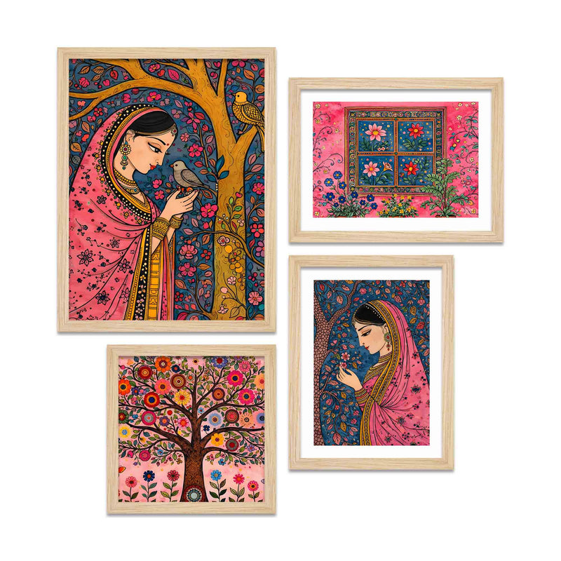 Graceful Indian Woman Wall Frame Set of Four