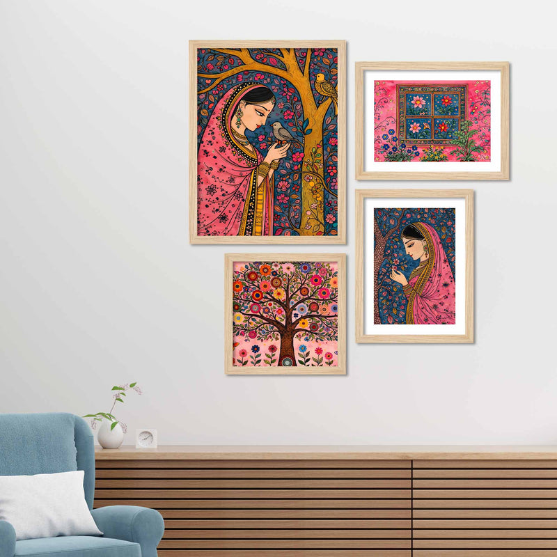 Graceful Indian Woman Wall Frame Set of Four