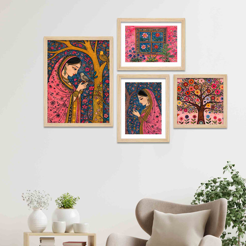 Graceful Indian Woman Wall Frame Set of Four