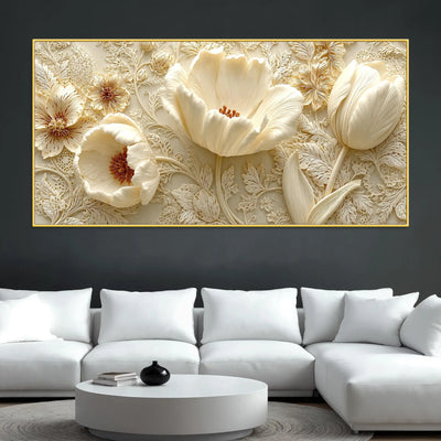 Graceful Ivory Flowers and Tulips 3D Canvas Wall Painting