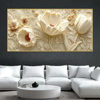 Graceful Ivory Flowers and Tulips 3D Canvas Wall Painting