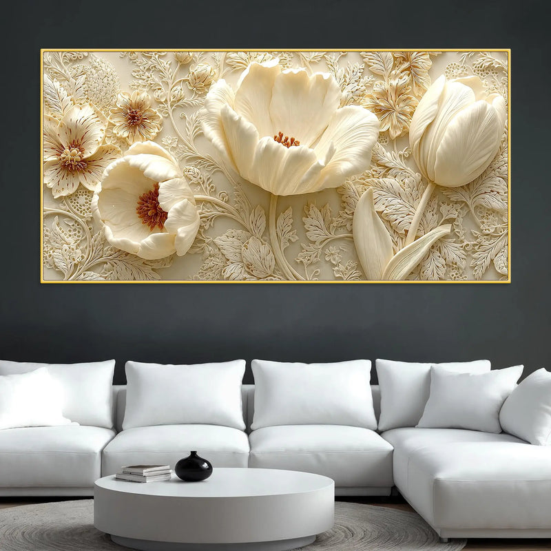Graceful Ivory Flowers and Tulips 3D Canvas Wall Painting