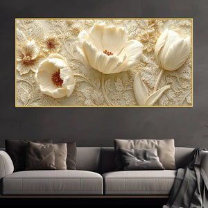 Graceful Ivory Flowers and Tulips 3D Canvas Wall Painting