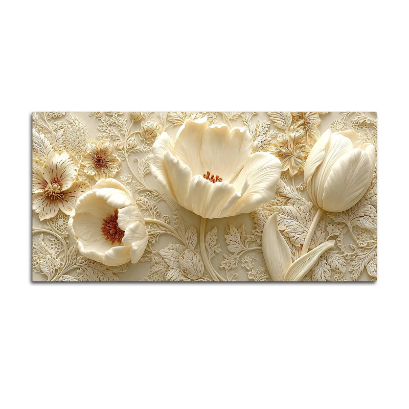 Graceful Ivory Flowers and Tulips 3D Canvas Wall Painting
