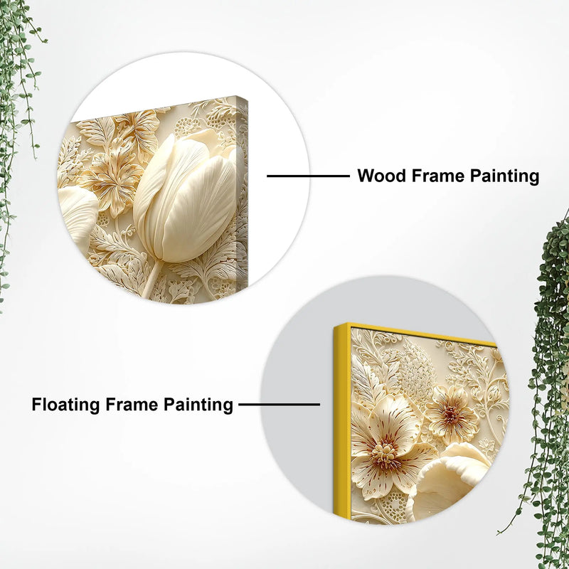 Graceful Ivory Flowers and Tulips 3D Canvas Wall Painting