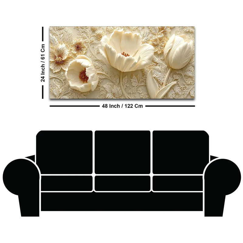 Graceful Ivory Flowers and Tulips 3D Canvas Wall Painting