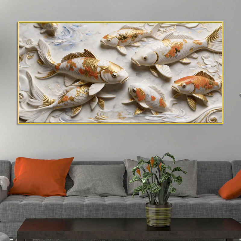 Graceful Koi Fish in Serene Waters 3D Canvas Wall Painting