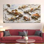 Graceful Koi Fish in Serene Waters 3D Canvas Wall Painting