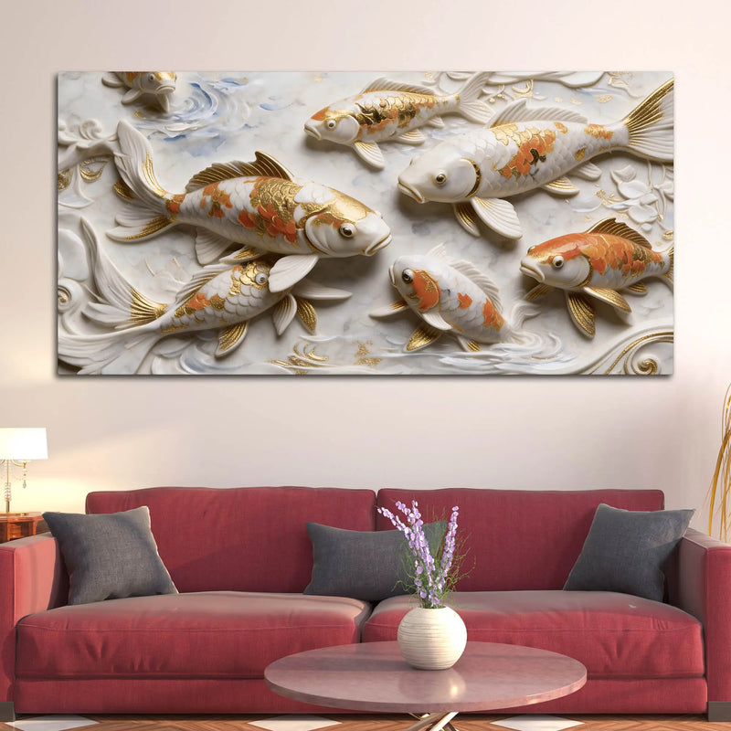 Graceful Koi Fish in Serene Waters 3D Canvas Wall Painting