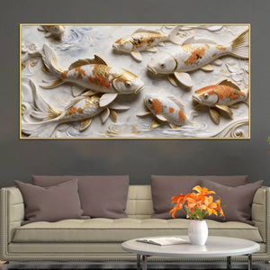 Graceful Koi Fish in Serene Waters 3D Canvas Wall Painting