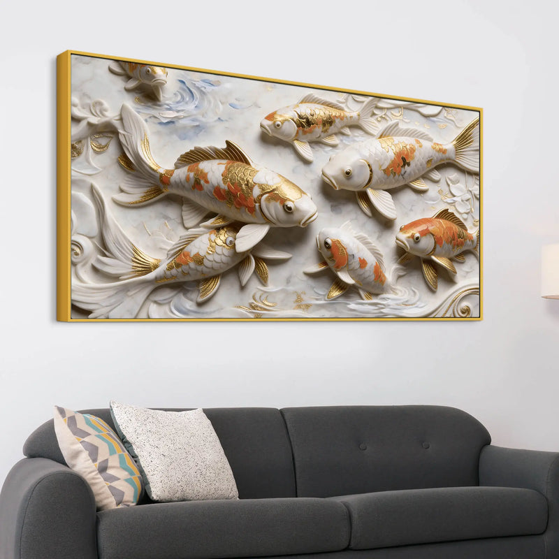 Graceful Koi Fish in Serene Waters 3D Canvas Wall Painting