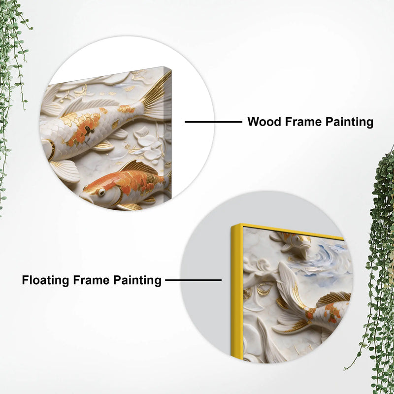 Graceful Koi Fish in Serene Waters 3D Canvas Wall Painting
