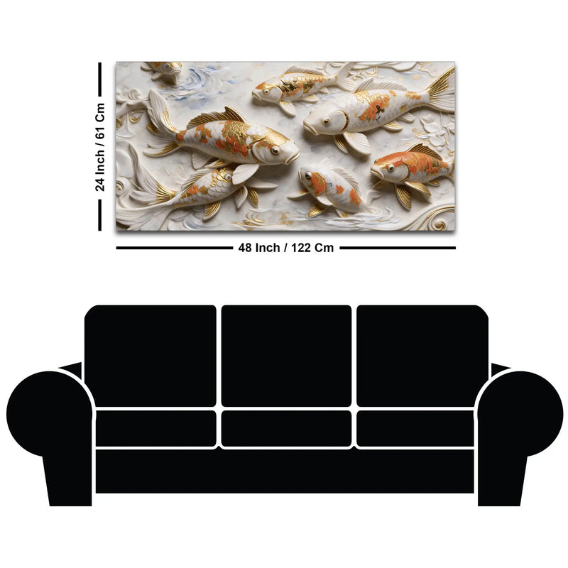 Graceful Koi Fish in Serene Waters 3D Canvas Wall Painting