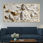 Graceful Lady Surrounded by Golden & White Doves 3D Canvas Wall Painting