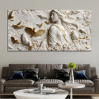 Graceful Lady Surrounded by Golden & White Doves 3D Canvas Wall Painting
