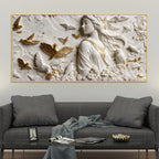 Graceful Lady Surrounded by Golden & White Doves 3D Canvas Wall Painting
