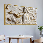 Graceful Lady Surrounded by Golden & White Doves 3D Canvas Wall Painting