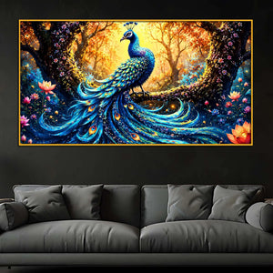 Graceful Peacock in Bloom Floating Frame Crystal Wall Art Painting