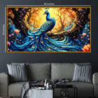 Graceful Peacock in Bloom Floating Frame Crystal Wall Art Painting