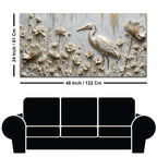 Graceful White Crane in Floral Garden 3D Canvas Wall Painting