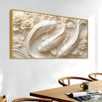 Graceful White Koi Fish Trio Floating Through Blooming Peonies 3D Canvas Wall Painting