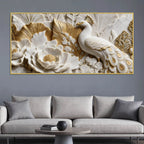 Graceful White Peacock Among Blooming Flowers 3D Canvas Wall Painting