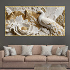 Graceful White Peacock Among Blooming Flowers 3D Canvas Wall Painting