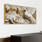 Graceful White Peacock Among Blooming Flowers 3D Canvas Wall Painting