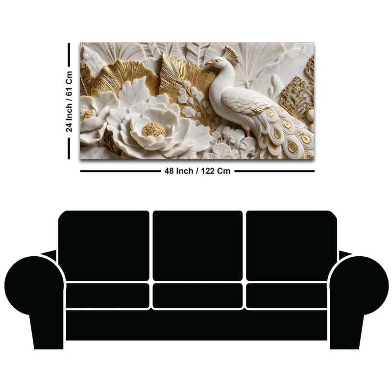 Graceful White Peacock Among Blooming Flowers 3D Canvas Wall Painting